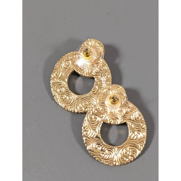 Vintage 1928 Faux Pearl Door Knocker Earrings Black Enamel Gold Tone Rhinestone - Picture 5 of 6